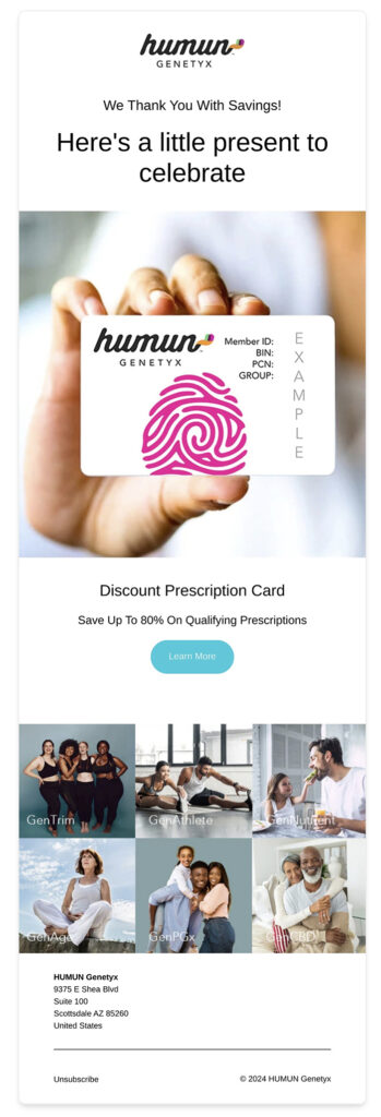 Healthcare discount card, design, creative, B2C, programs, email, automatic email, marketing